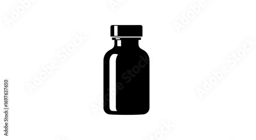 Minimalist black silhouette of a bottle with cap against a white background icon