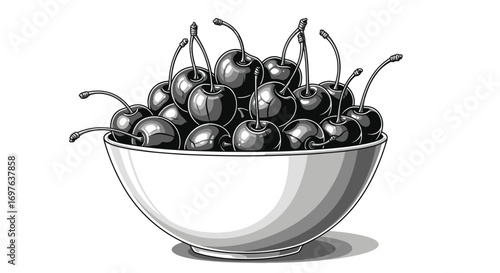 Monochromatic bowl overflowing with ripe cherries a tempting vintage delight