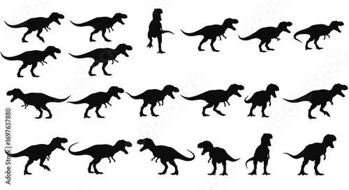 T Rex Set Silhouette Vector Illustration , Dinosaur Silhouette Vector