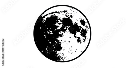 Monochromatic moon illustration showcasing craters and detailed lunar surface features