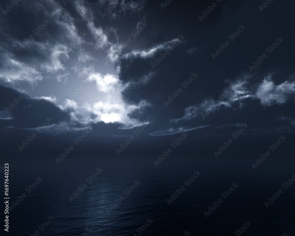 Naklejka premium Stormy sky over the sea, menacing seascape, 3d rendering