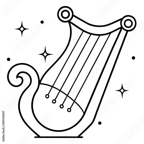Elegant Harp Illustration for Music Lovers and Creative Designs Black and White Vector Graphic