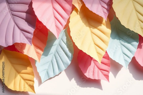 Layered Paper Leaves in Pastel Colors with Light and Shadow