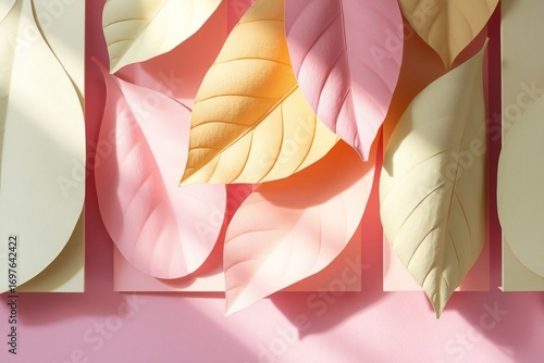 Layered Paper Leaves in Pastel Colors with Light and Shadow