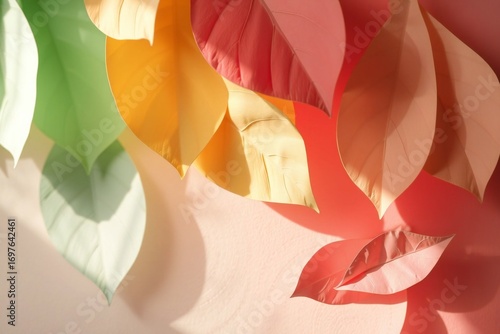 Layered Paper Leaves in Pastel Colors with Light and Shadow