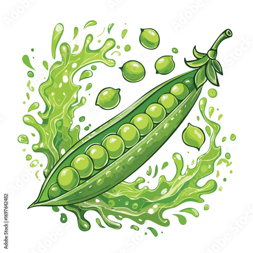 Pea splash Colorful Vector in Adorable Comic Style with Expressive Lines.