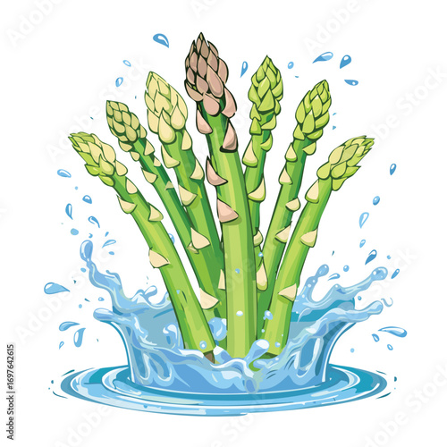 Asparagus splash Colorful Vector in Adorable Comic Style with Expressive Lines.