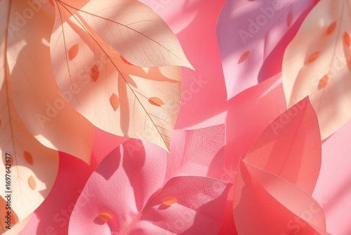 Layered Paper Leaves in Pastel Colors with Light and Shadow