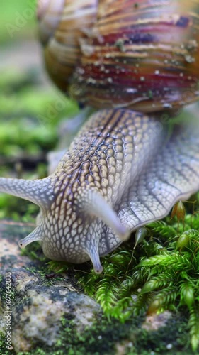 footage vertical video, Close-up of snail moving slowly