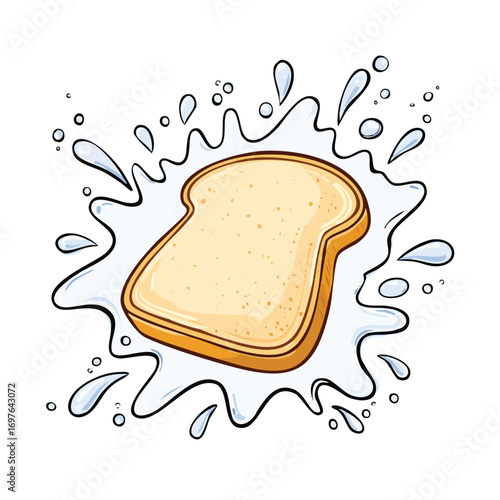 White Bread splash Colorful Vector in Adorable Comic Style with Expressive Lines..