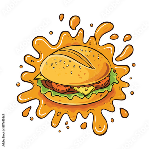 Cuban Bread splash Colorful Vector in Adorable Comic Style with Expressive Lines..