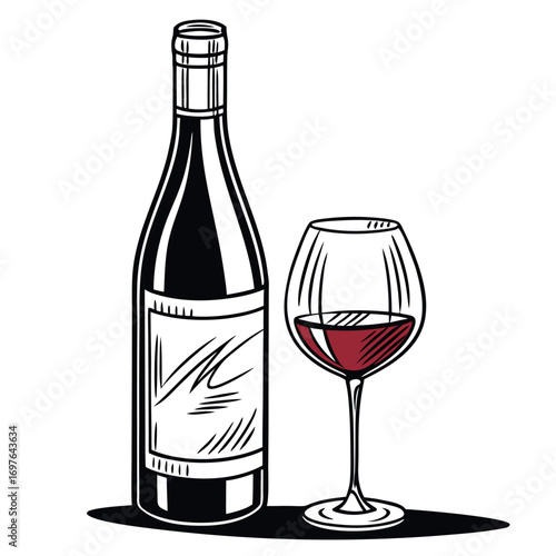 Elegant Wine Bottle and Glass Illustration Depicting Sophistication and Celebration of Fine Beverages