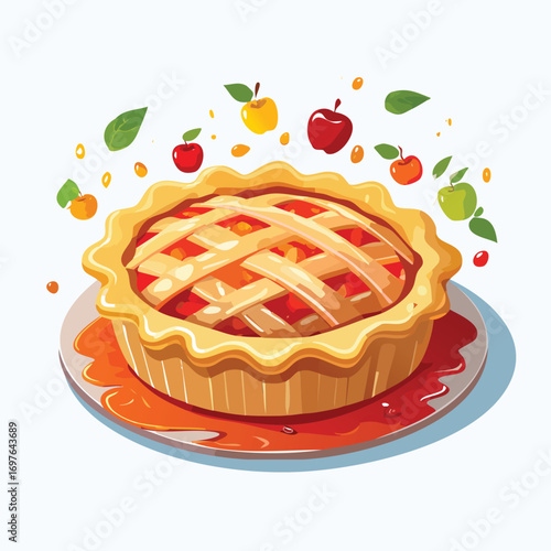Apple Pie with Sauce Splash creative isometric illustration with layered dimension and depth cues.