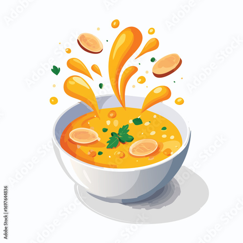 Chicken Soup with Sauce Splash creative isometric illustration with layered dimension and depth cues.