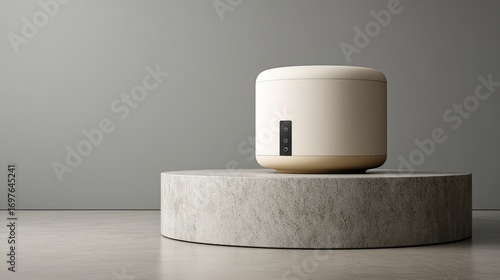 Wallpaper Mural Beige rounded speaker on a light gray pedestal against a muted gray wall Torontodigital.ca