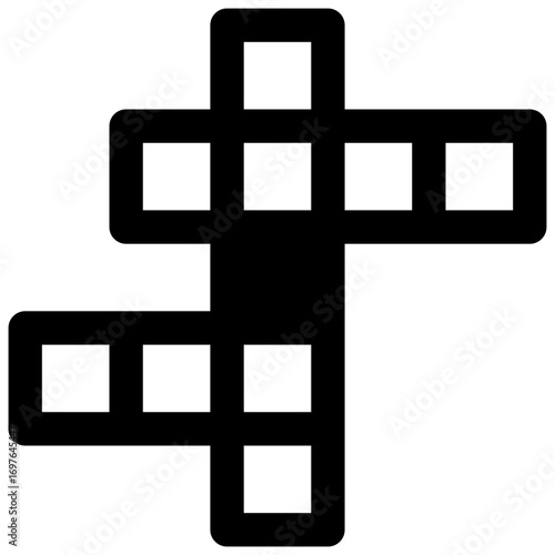 Crossword. Outlined stroke vector icon with black-filled details.