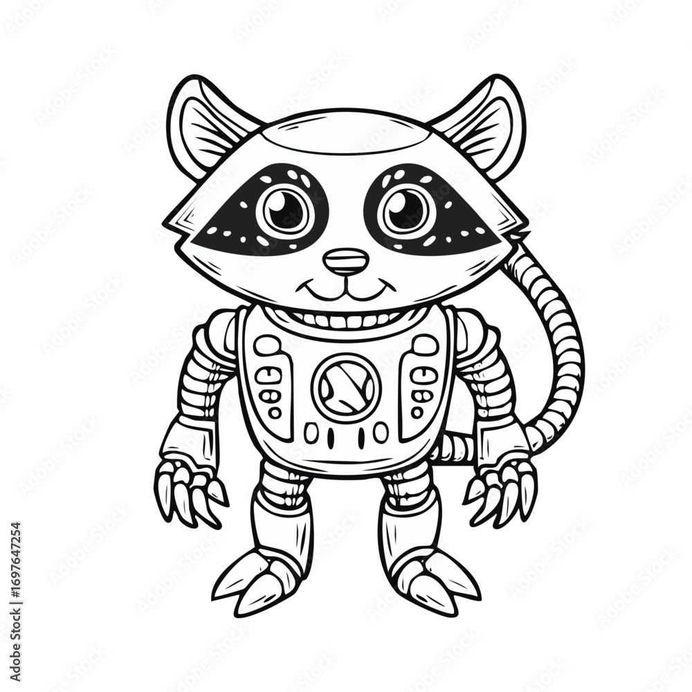 Fototapeta premium Civet Robot vector illustration in hand-drawn sketch style with minimalist detail