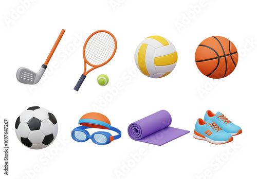 Obraz na płótnie 3d icon of collection of sports equipment and accessories isolated on transparen