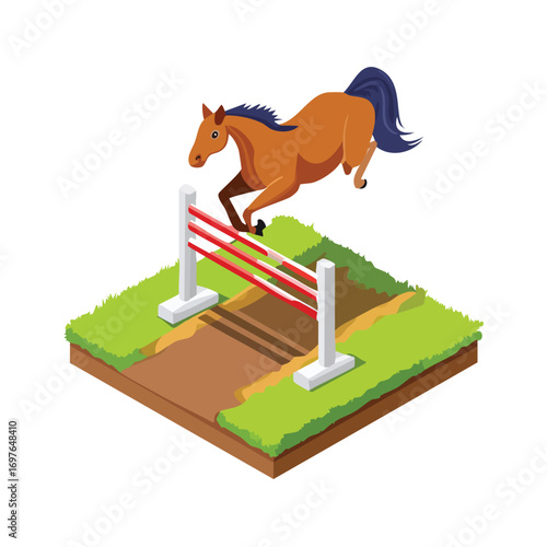 Horse jump isometric vector illustration with clean geometry and modern design