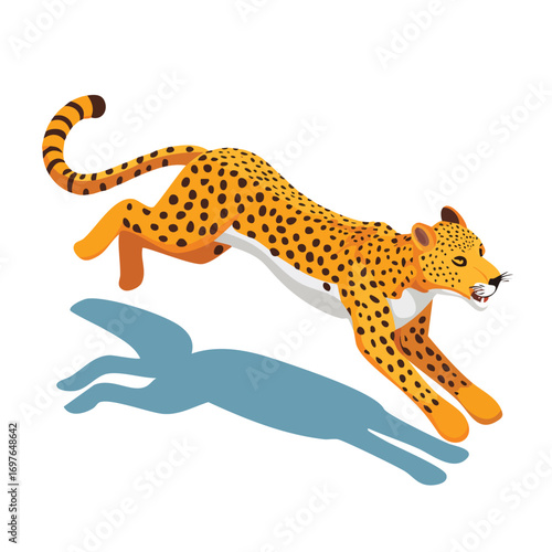 Leopard jump isometric vector illustration with clean geometry and modern design