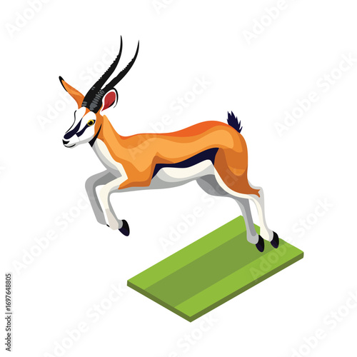 Springbok jump isometric vector illustration with clean geometry and modern design