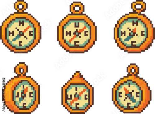 compass pixel art, eps 10 illustration