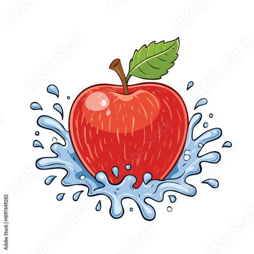 Apple splash Colorful Vector in Adorable Comic Style with Expressive Lines.