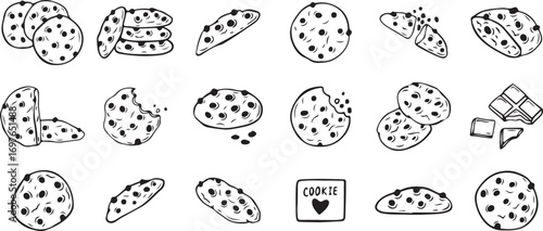Cookie Outline Vector – Hand Drawn Dessert Doodle, Sweet Snack Illustration, Minimal Black and White Clipart, Isolated Food Symbol Drawing