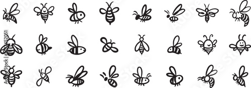 Bee Outline Vector – Hand Drawn Insect Doodle, Honeybee Symbol, Minimal Black and White Clipart, Isolated Bug Illustration, Nature Line Art Design