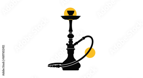 Elegant black water pipe silhouette with golden accents represents exotic smoking rituals and social gatherings