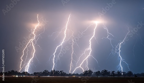 Wallpaper Mural Dramatic lightning strikes over a field at dusk Torontodigital.ca