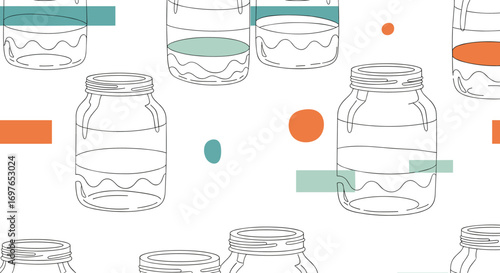 Abstract pattern design featuring outlined jars and geometric shapes in a repeating composition