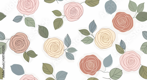 Elegant Roses With Leaves Seamless Pattern For Textile Design