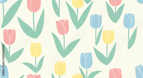 Pastel Tulips Elegant Seamless Pattern For Springtime Designs
