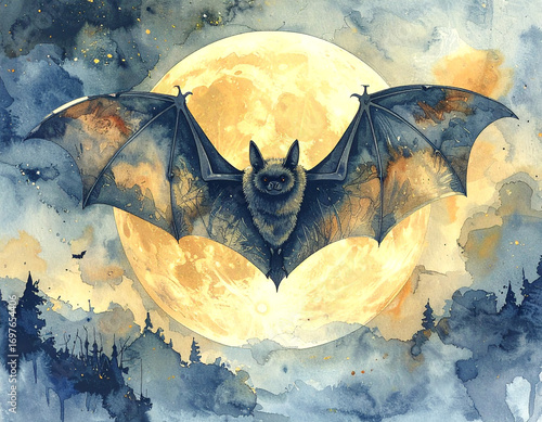 halloween landscape with bats