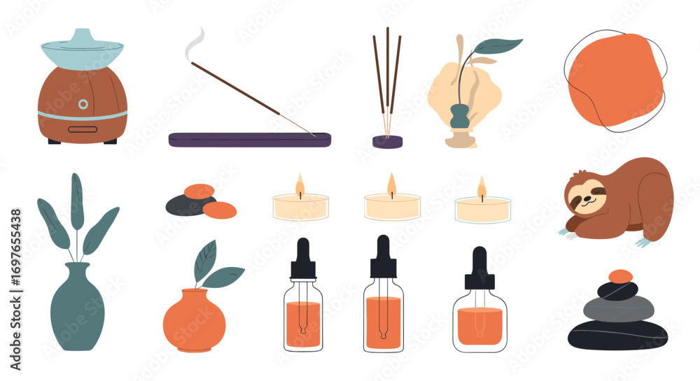Obraz premium Collection of soothing aromatherapy and relaxation objects for well being and calmness