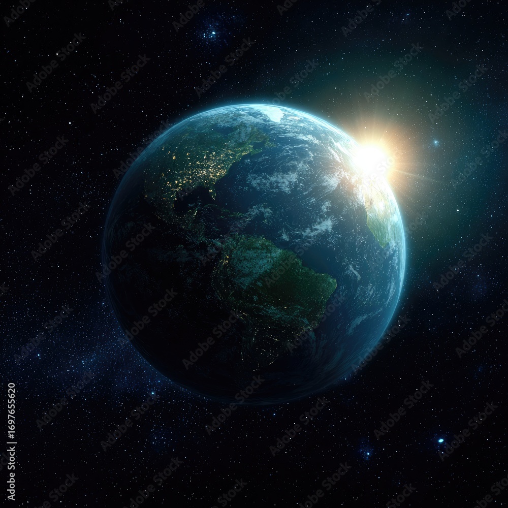 Obraz premium Earth seen from space, sunrise