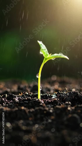Sprout bathed in rain