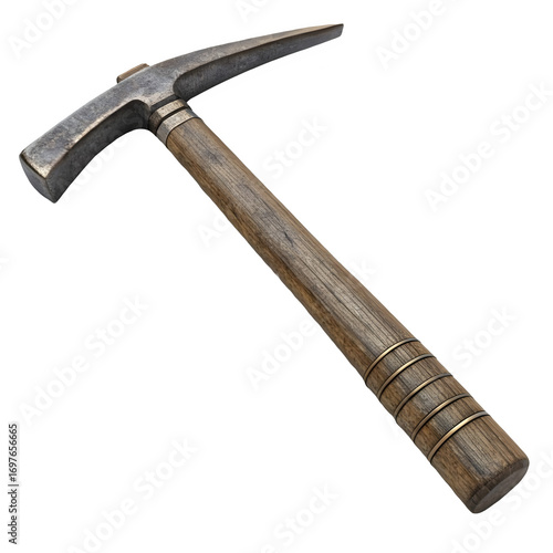 Geologists rock pick hammer with wooden handle isolated on transparent background