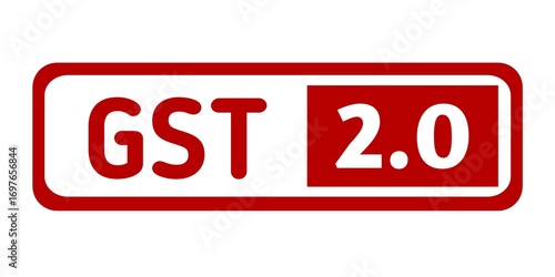 GST 2.0 grunge rubber stamp on white background. GST 2.0 Rubber Stamp.GST 2.0 design illustration. 