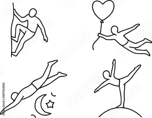 Vector silhouette set of people in various yoga and dance poses