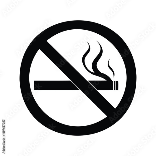 Smoking is prohibited in this area or a no smoking zone, no smoking icon with cigarette crossed out silhouette vector illustration