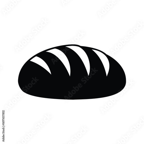 Stylized black and white vector drawing of a loaf of bread, bread loaf silhouette vector illustration