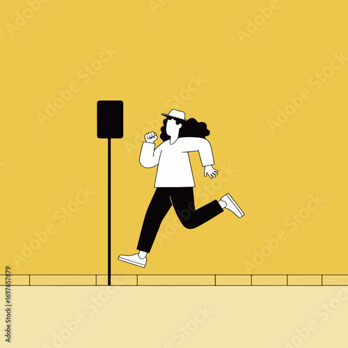 Woman Running on Yellow Background