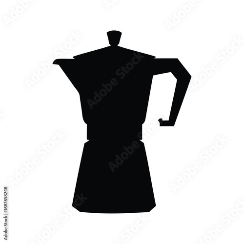 Simple black and white silhouette illustration of a classic Moka coffee pot, coffee maker silhouette vector illustration