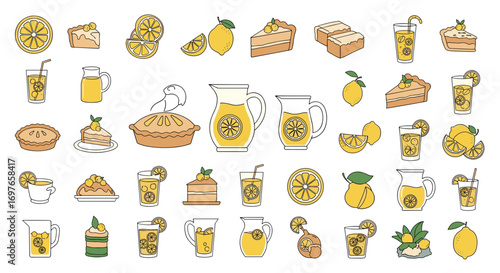 Refreshing lemonade drinks pies cakes fruit juices and desserts collection