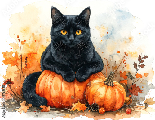 halloween cat with pumpkin