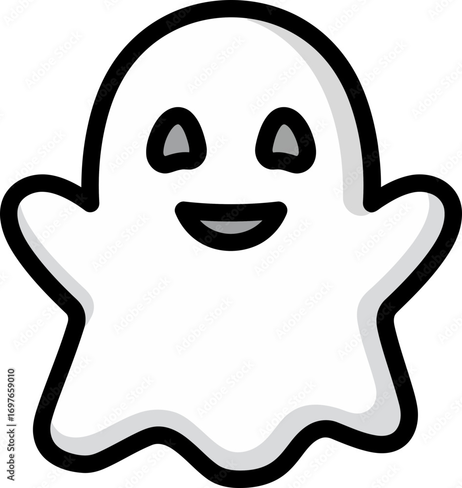 Fototapeta premium A cheerful cartoon ghost with a smiling face and outstretched arms, ready for Halloween.