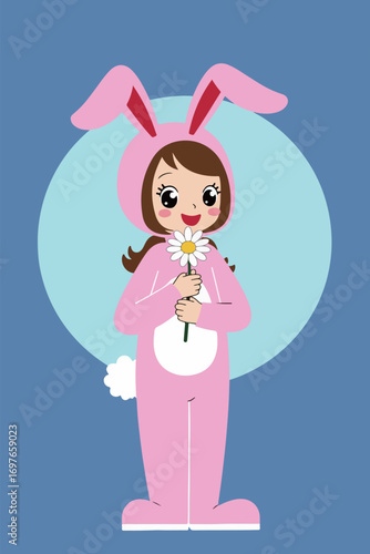 Girl in Bunny Costume Holding Flower