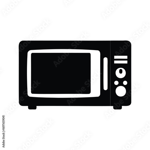 Simplified black and white illustration of a microwave oven appliance icon, microwave oven silhouette vector illustration